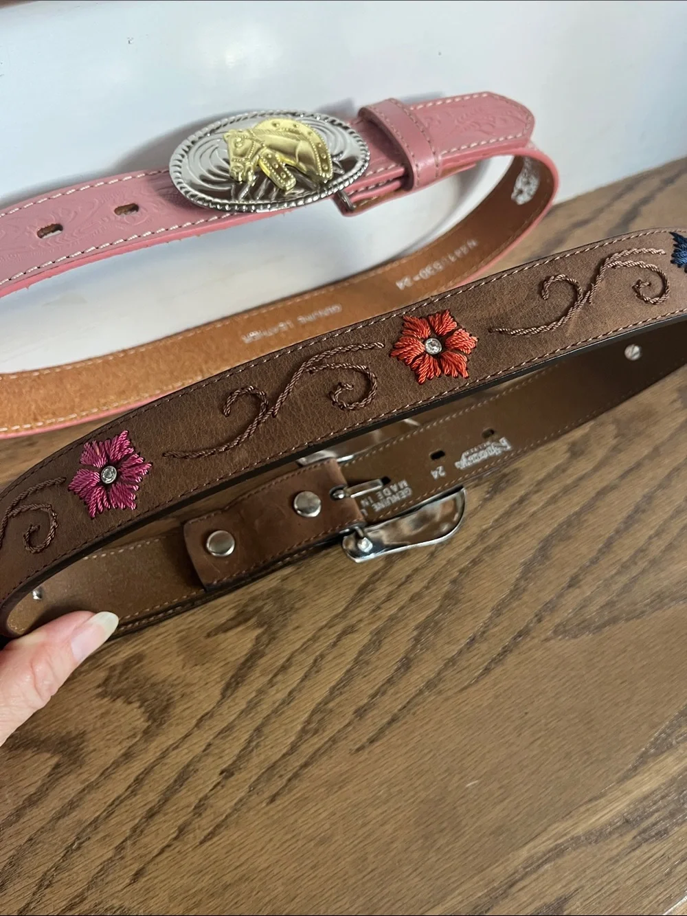 2 Nocona Western-Style Belts with Decorative Buckle size 24